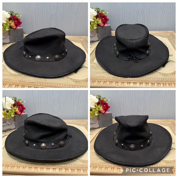 Minnetonka The Outback Buffalo Nickel Hat Genuine Leather Black Sz S - Picture 7 of 16